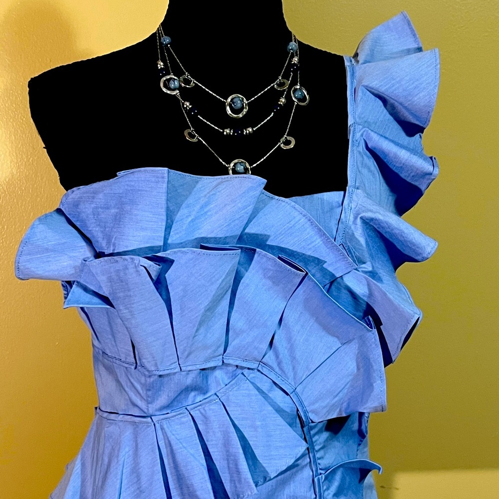 Blue New York & Company half shoulder blouse.